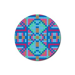 Checkerboard Square Abstract Rubber Coaster (round)