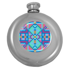 Checkerboard Square Abstract Round Hip Flask (5 oz)