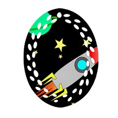 Planet Rocket Space Stars Oval Filigree Ornament (two Sides)