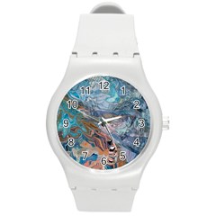Abstract Delta Round Plastic Sport Watch (m) by kaleidomarblingart