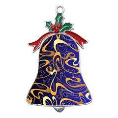 Squiggly Lines Blue Ombre Metal Holly Leaf Bell Ornament by Ravend