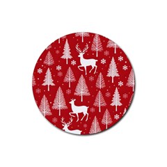 Christmas Tree Deer Pattern Red Rubber Coaster (round)