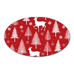 Christmas Tree Deer Pattern Red Oval Magnet by Ravend