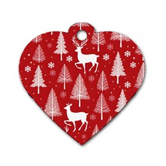 Christmas Tree Deer Pattern Red Dog Tag Heart (two Sides)