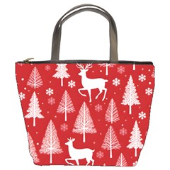 Christmas Tree Deer Pattern Red Bucket Bag