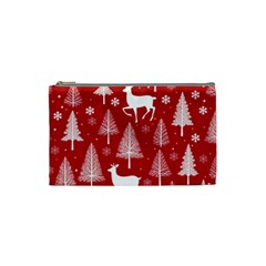 Christmas Tree Deer Pattern Red Cosmetic Bag (small) by Ravend