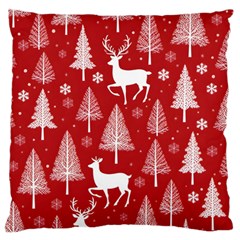 Christmas Tree Deer Pattern Red Large Premium Plush Fleece Cushion Case (one Side)