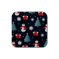 Snowmen Christmas Trees Rubber Coaster (Square)