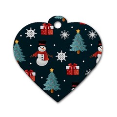 Snowmen Christmas Trees Dog Tag Heart (one Side) by Ravend