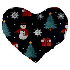 Snowmen Christmas Trees Large 19  Premium Heart Shape Cushions