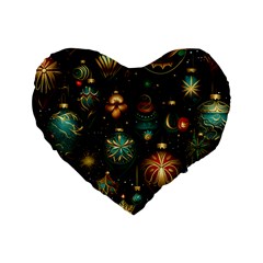 Christmas Ornaments Pattern Standard 16  Premium Flano Heart Shape Cushions