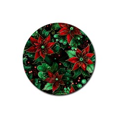 Flower Floral Pattern Christmas Rubber Round Coaster (4 Pack)