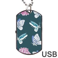 Butterfly Pattern Dead Death Rose Dog Tag Usb Flash (two Sides) by Ravend