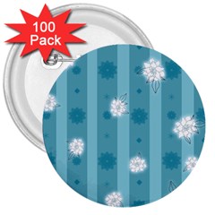 Gardenia Flowers White Blue 3  Buttons (100 Pack)  by Ravend