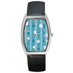 Gardenia Flowers White Blue Barrel Style Metal Watch