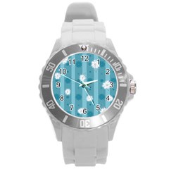 Gardenia Flowers White Blue Round Plastic Sport Watch (l) by Ravend