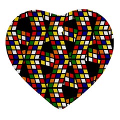 Graphic Pattern Rubiks Cube Cubes Heart Ornament (two Sides)