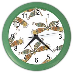 Pattern Dragonfly Background Color Wall Clock