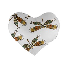 Pattern Dragonfly Background Standard 16  Premium Flano Heart Shape Cushions