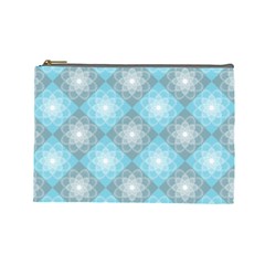 White Light Blue Gray Tile Cosmetic Bag (large)