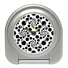 Dot Dots Round Black And White Travel Alarm Clock by Ravend