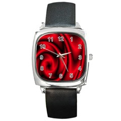 Background Red Color Swirl Square Metal Watch