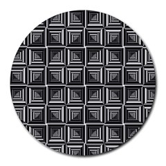 Pattern Op Art Black White Grey Round Mousepad by Ravend