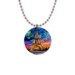 Eiffel Tower Starry Night Print Van Gogh 1  Button Necklace by Modalart