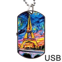 Eiffel Tower Starry Night Print Van Gogh Dog Tag Usb Flash (two Sides) by Modalart