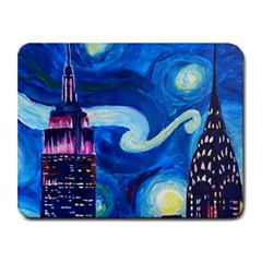 Starry Night In New York Van Gogh Manhattan Chrysler Building And Empire State Building Small Mousepad by Modalart