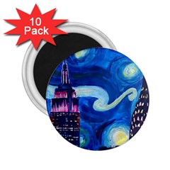 Starry Night In New York Van Gogh Manhattan Chrysler Building And Empire State Building 2 25  Magnets (10 Pack)  by Modalart