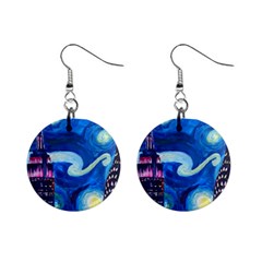 Starry Night In New York Van Gogh Manhattan Chrysler Building And Empire State Building Mini Button Earrings by Modalart