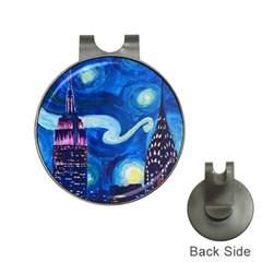 Starry Night In New York Van Gogh Manhattan Chrysler Building And Empire State Building Hat Clips With Golf Markers by Modalart