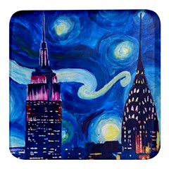 Starry Night In New York Van Gogh Manhattan Chrysler Building And Empire State Building Square Glass Fridge Magnet (4 Pack) by Modalart