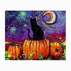 Halloween Art Starry Night Hallows Eve Black Cat Pumpkin Small Glasses Cloth by Modalart
