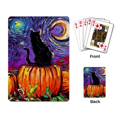 Halloween Art Starry Night Hallows Eve Black Cat Pumpkin Playing Cards Single Design (rectangle) by Modalart