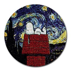 Cartoon Dog House Van Gogh Round Mousepad