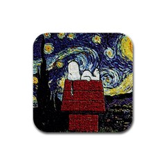 Cartoon Dog House Van Gogh Rubber Square Coaster (4 Pack) by Modalart