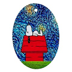 Cartoon Dog Starry Night Van Gogh Parody Ornament (oval)