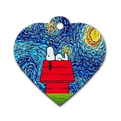 Cartoon Dog Starry Night Van Gogh Parody Dog Tag Heart (one Side) by Modalart