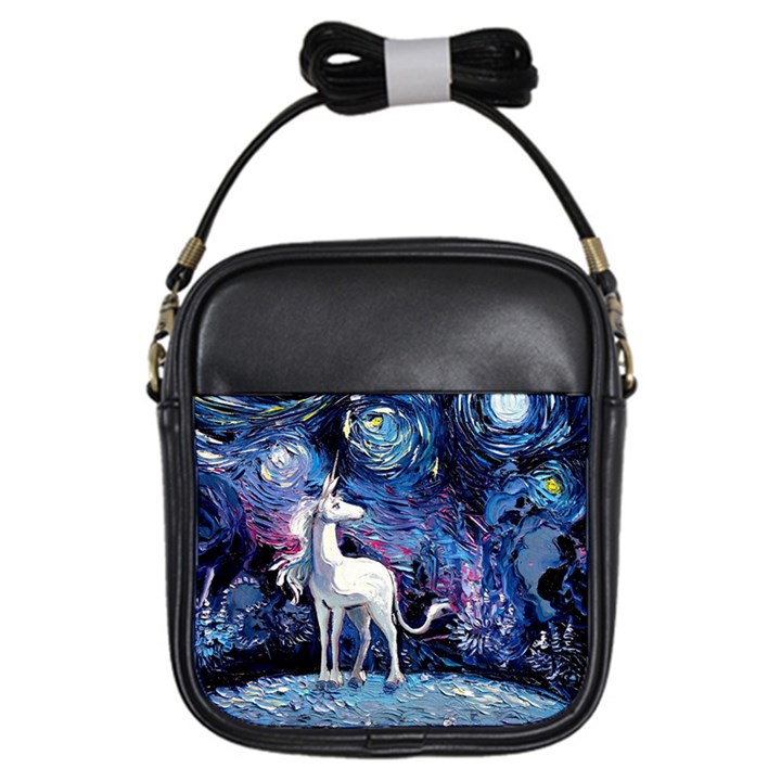 Unicorn Starry Night Print Van Gogh Girls Sling Bag