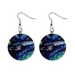 Star Ship Parody Art Starry Night Mini Button Earrings by Modalart