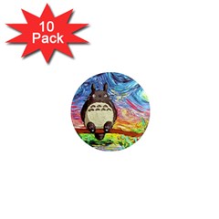 Totoro Starry Night Art Van Gogh Parody 1  Mini Magnet (10 Pack) 