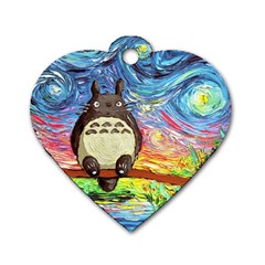 Totoro Starry Night Art Van Gogh Parody Dog Tag Heart (two Sides) by Modalart