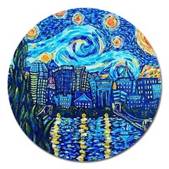 Starry Night Van Gogh Painting Art City Scape Magnet 5  (round) by Modalart