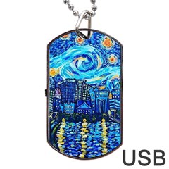 Starry Night Van Gogh Painting Art City Scape Dog Tag Usb Flash (two Sides) by Modalart