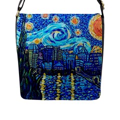 Starry Night Van Gogh Painting Art City Scape Flap Closure Messenger Bag (l) by Modalart