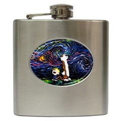 Cartoon Art Starry Night Van Gogh Hip Flask (6 Oz) by Modalart