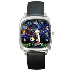 Cartoon Art Starry Night Van Gogh Square Metal Watch by Modalart