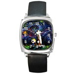 Cartoon Art Starry Night Van Gogh Square Metal Watch Front